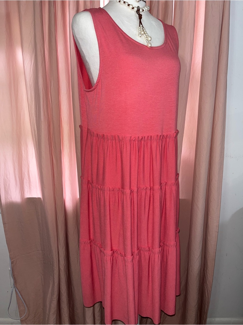 Sleeveless Tiered Coral Midi Dress